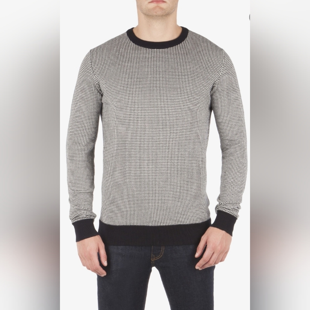 Ben Sherman M Micro Gingham Crew Neck Jumper Cotton Blend Longsleeve Sweater